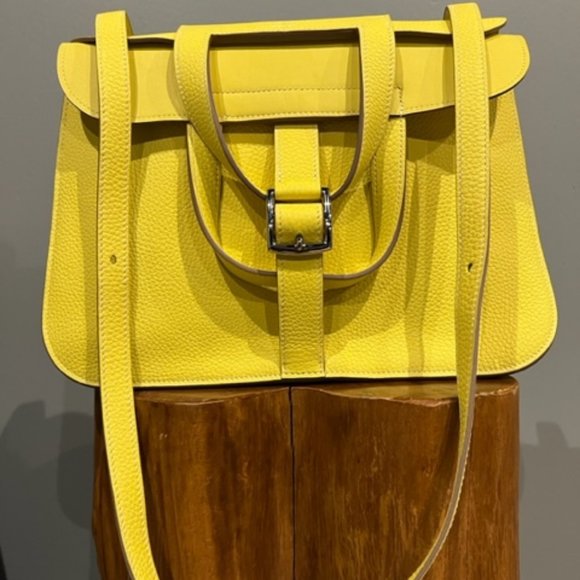 Hermes Handbags - Hermes Yellow Clemence leather Halzan 31 Handbag